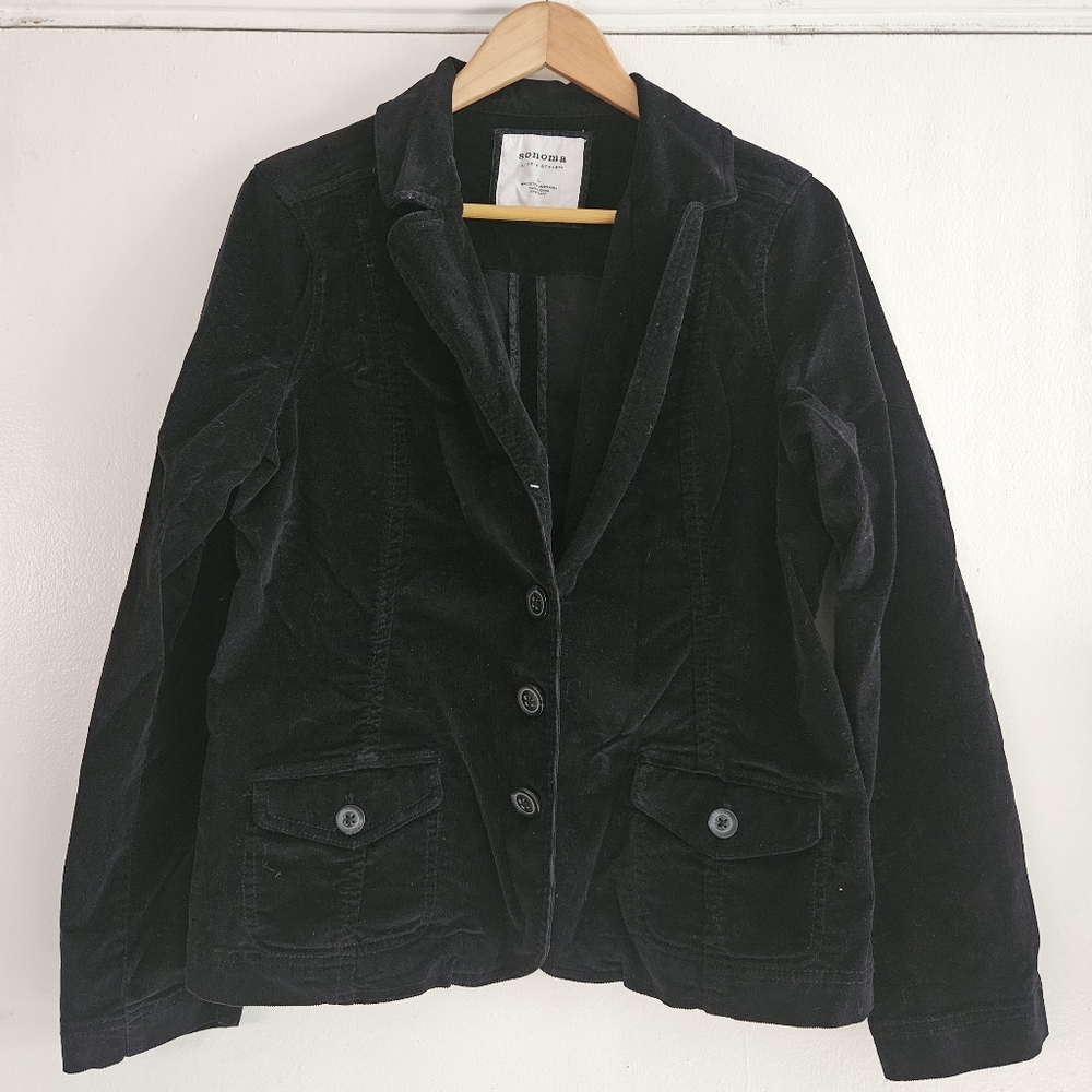 Sonoma Women's Dark Blue Cotton Blend Button Up Blazer Jacket Size Large